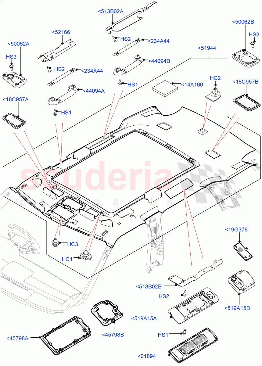 Headlining And Sun Visors (With Roof Conversion-Panorama Power, Interior Trim - Morzine, With Roof Conversion-Panorama Roof) of Land Rover Land Rover Range Rover (2012-2021) [3.0 I6 Turbo Diesel AJ20D6]