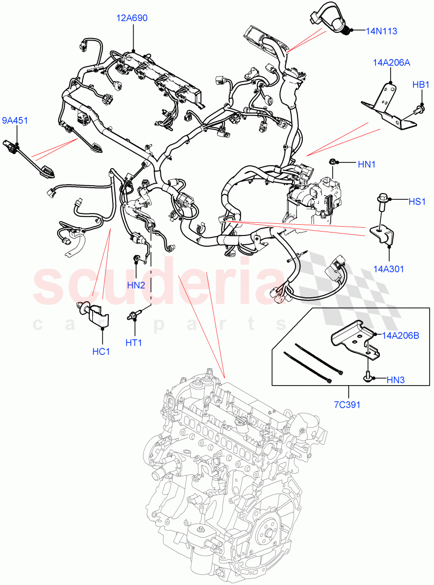 Electrical Wiring - Engine And Dash (Engine) (2.0L I4 DSL MID DOHC AJ200, Halewood (UK), 2.0L I4 DSL HIGH DOHC AJ200) ((V) FROMGH000001, (V) TOHH999999) of Land Rover Land Rover Range Rover Evoque (2012-2018) [2.0 Turbo Petrol AJ200P]