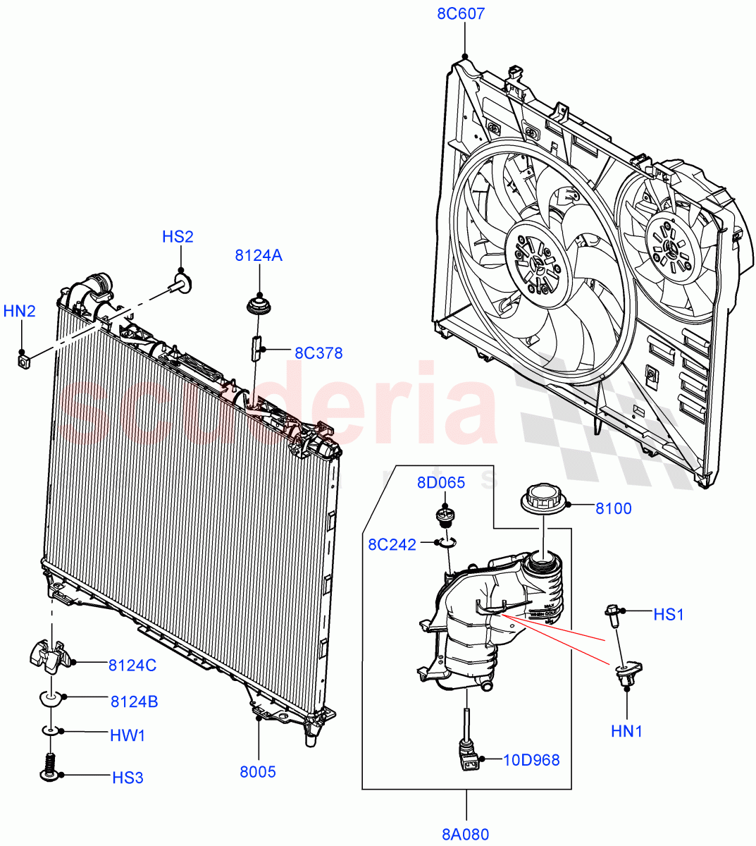 Radiator/Coolant Overflow Container (Main Unit) (3.0L AJ20D6 Diesel High) ((V) FROMLA000001) of Land Rover Land Rover Range Rover Sport (2014+) [3.0 I6 Turbo Diesel AJ20D6]
