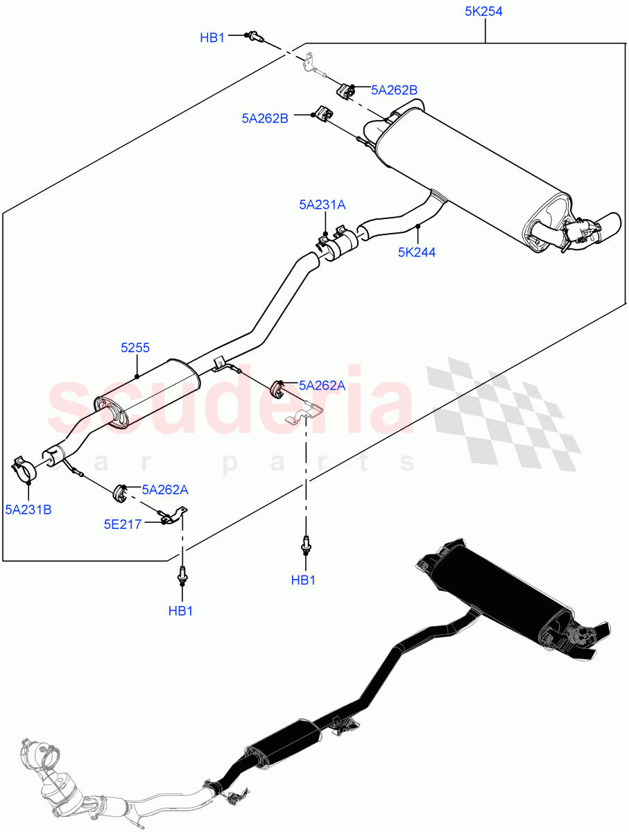 Rear Exhaust System (2.0L I4 Mid DOHC AJ200 Petrol, Changsu (China), Dual Exh Olet W/Roun Tail Pipe Garn) ((V) FROMHG161788) of Land Rover Land Rover Range Rover Evoque (2012-2018) [2.0 Turbo Petrol AJ200P]