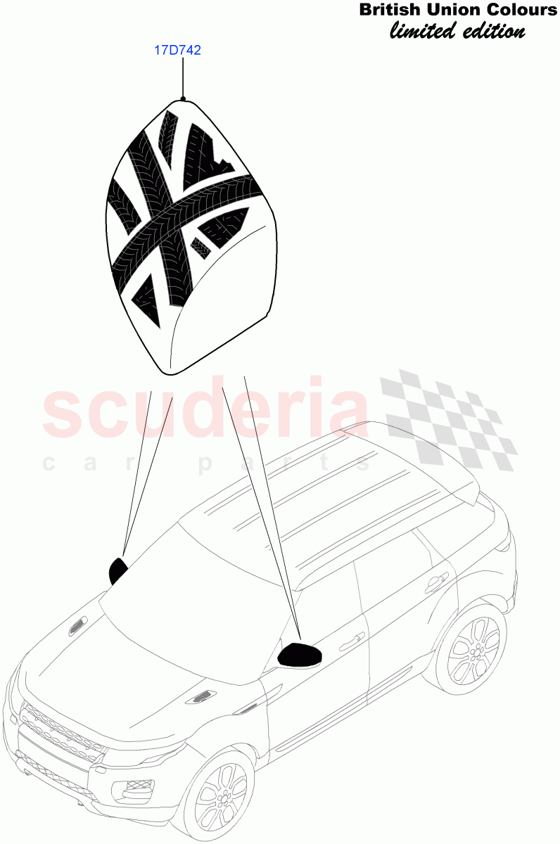 Exterior Rear View Mirror (Union Colours LE, Union Mono Colours LE) (Halewood (UK)) ((V) FROMFH000001) of Land Rover Land Rover Range Rover Evoque (2012-2018) [2.0 Turbo Petrol AJ200P]