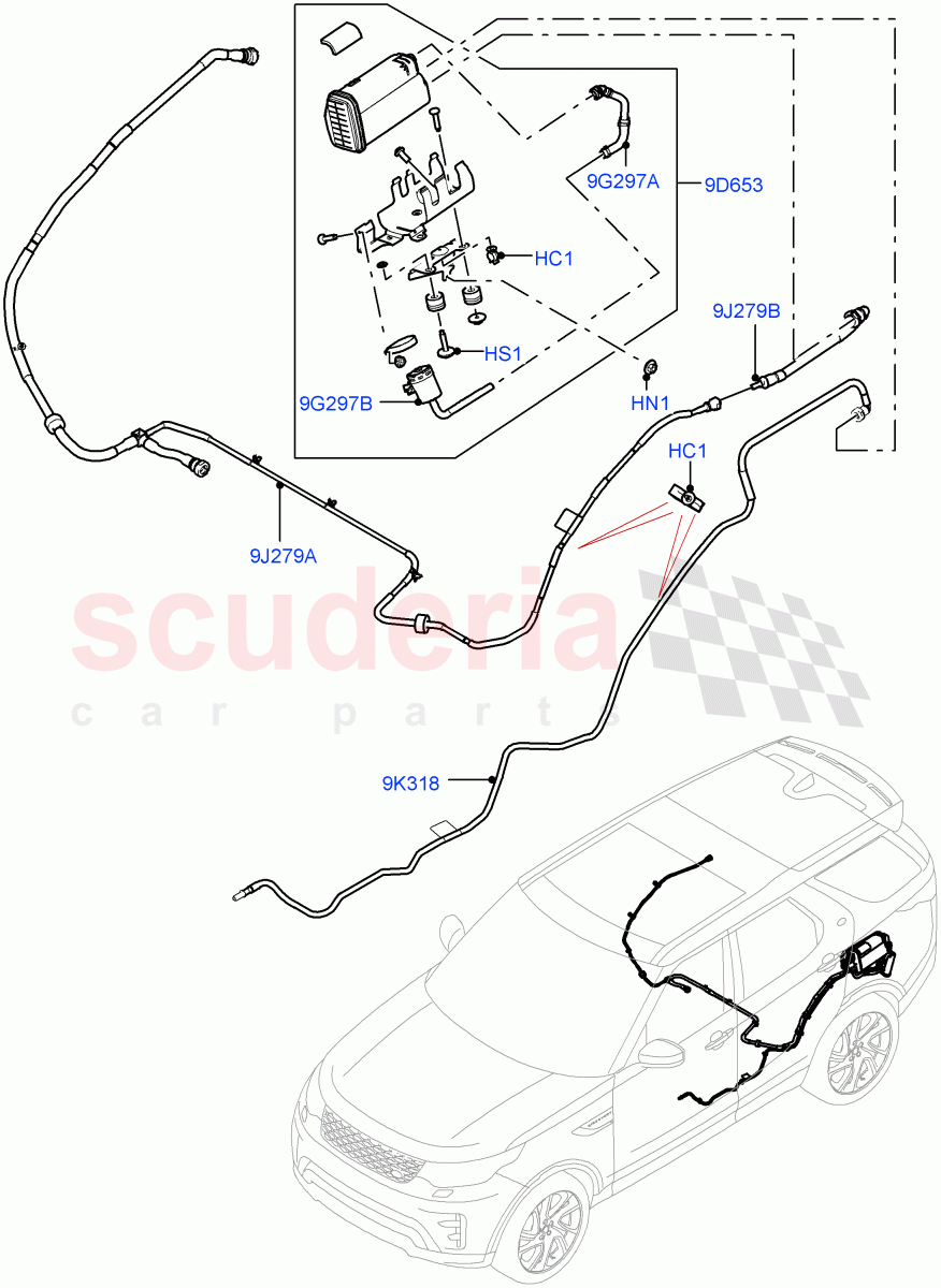 Fuel Lines (Nitra Plant Build, Rear) (3.0L DOHC GDI SC V6 PETROL, Pet Tank W/O Leak Det - Std Filter) ((V) FROMK2000001) of Land Rover Land Rover Discovery 5 (2017+) [3.0 DOHC GDI SC V6 Petrol]