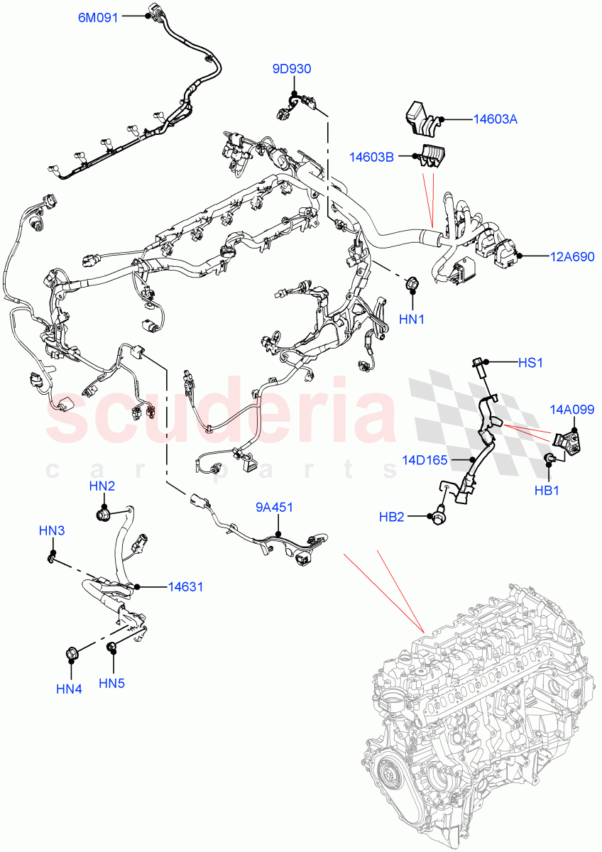 Engine Harness (3.0L AJ20D6 Diesel High, Electric Engine Battery-MHEV) ((V) FROMMA000001) of Land Rover Land Rover Range Rover Velar (2017+) [3.0 DOHC GDI SC V6 Petrol]