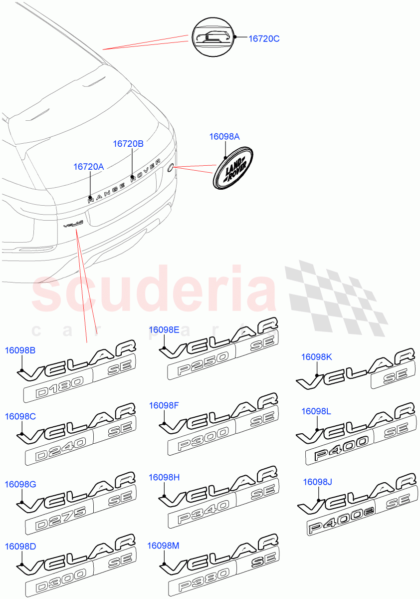 Name Plates (Rear) (Version - Core, Trunk Badge-SE, Version - R-Dynamic, Trunk Badge - R Dynamic SE) ((V) TOMA999999) of Land Rover Land Rover Range Rover Velar (2017+) [2.0 Turbo Petrol AJ200P]
