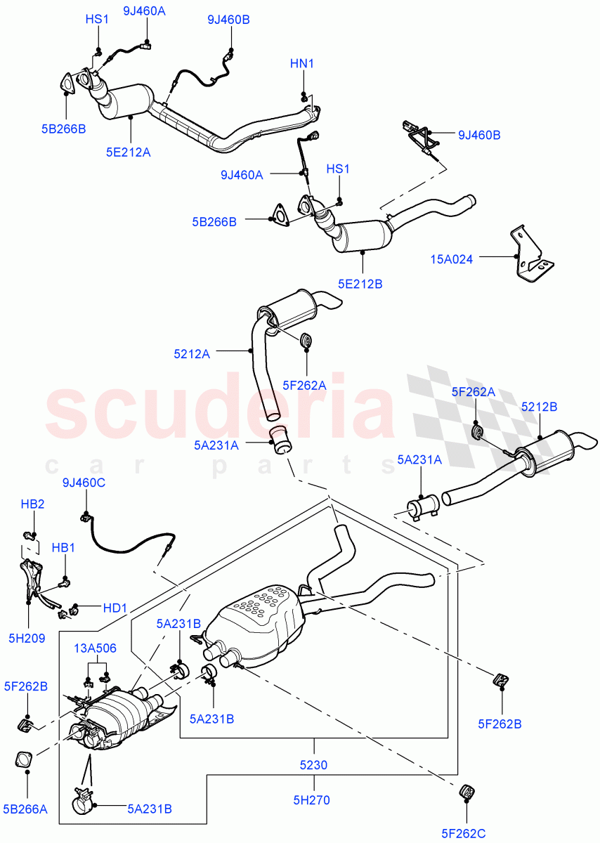 Exhaust System (3.6L V8 32V DOHC EFi Diesel Lion, Stage IV + DPF Emissions, With Diesel Particulate Filter) ((V) FROM8A000001, (V) TO9A999999) of Land Rover Land Rover Range Rover Sport (2005-2009) [3.6 V8 32V DOHC EFI Diesel]
