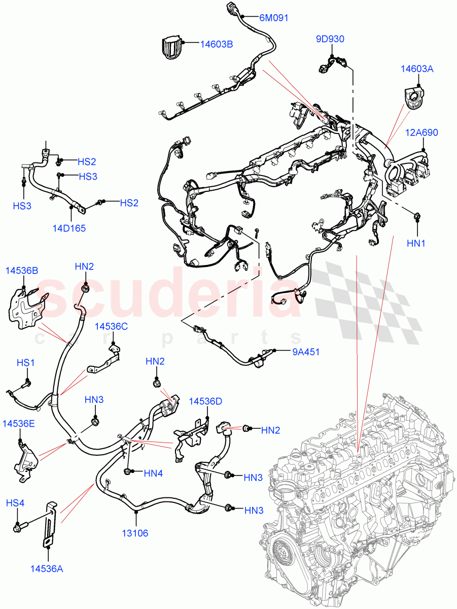 Engine Harness (3.0L AJ20D6 Diesel High, Less Electric Engine Battery) of Land Rover Land Rover Range Rover (2022+) [3.0 I6 Turbo Petrol AJ20P6]