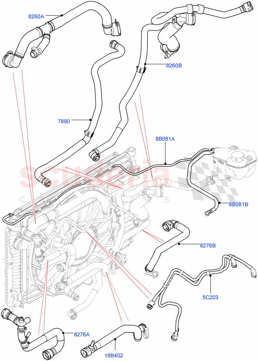 Cooling System Pipes And Hoses (2.0L I4 DSL MID DOHC AJ200, Itatiaia (Brazil), 2.0L I4 DSL HIGH DOHC AJ200) ((V) FROMGT000001) of Land Rover Land Rover Discovery Sport (2015+) [2.0 Turbo Diesel]
