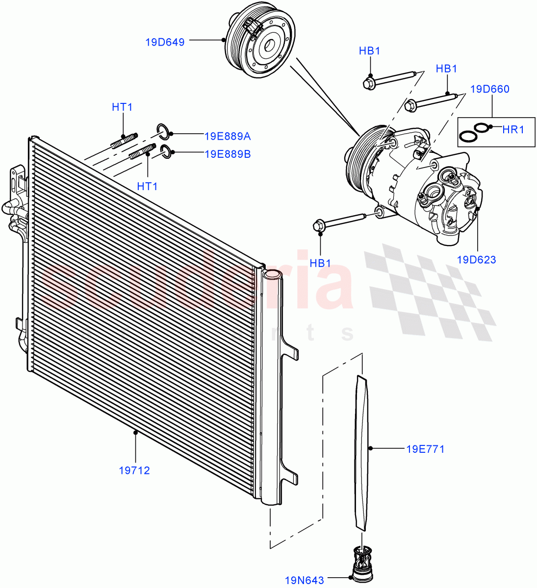 Air Conditioning Condensr/Compressr (2.2L CR DI 16V Diesel, Halewood (UK)) of Land Rover Land Rover Range Rover Evoque (2012-2018) [2.0 Turbo Petrol AJ200P]