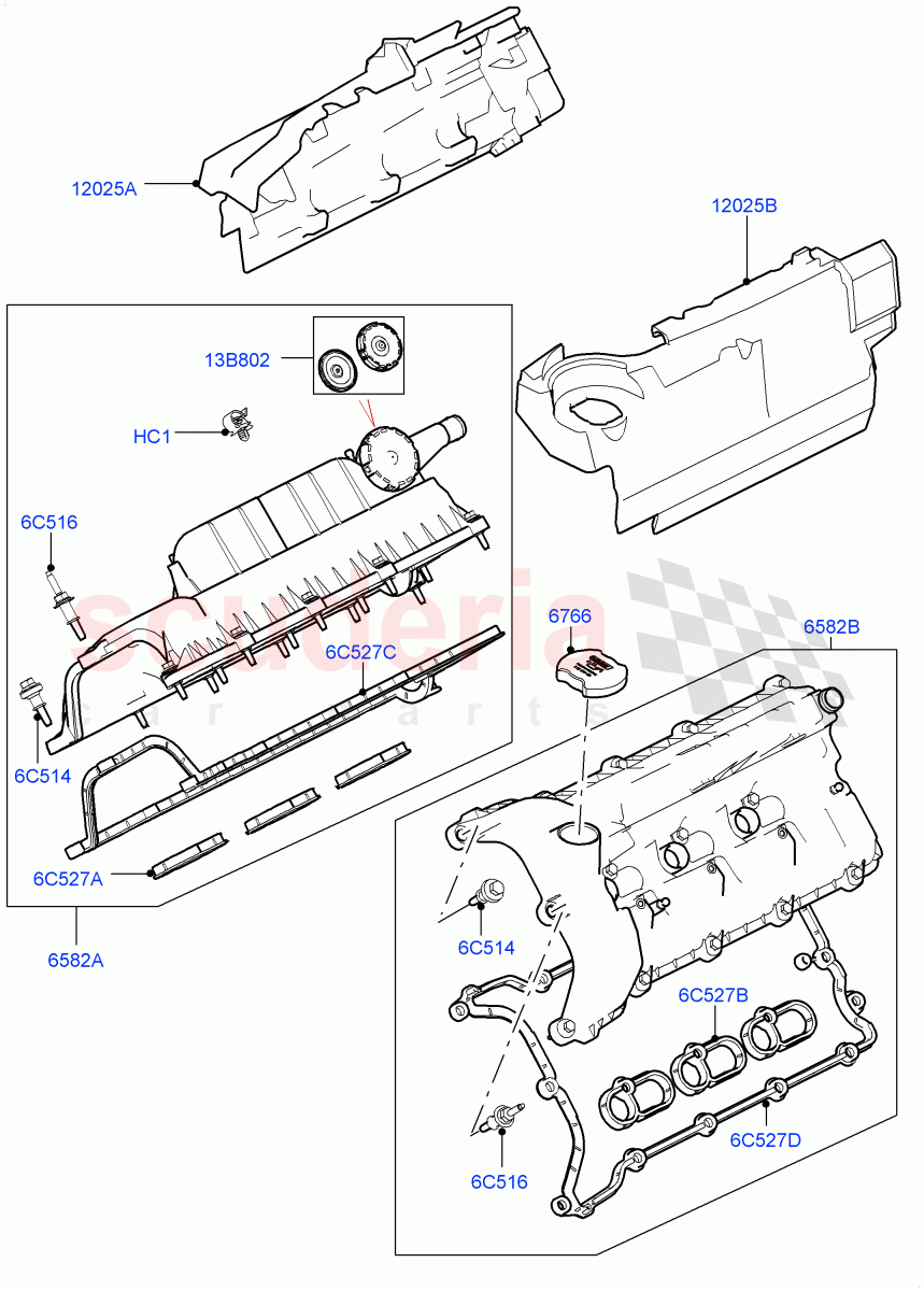 Cylinder Head Cover (Solihull Plant Build) (3.0L DOHC GDI SC V6 PETROL) ((V) FROMEA000001) of Land Rover Land Rover Range Rover Velar (2017+) [3.0 DOHC GDI SC V6 Petrol]