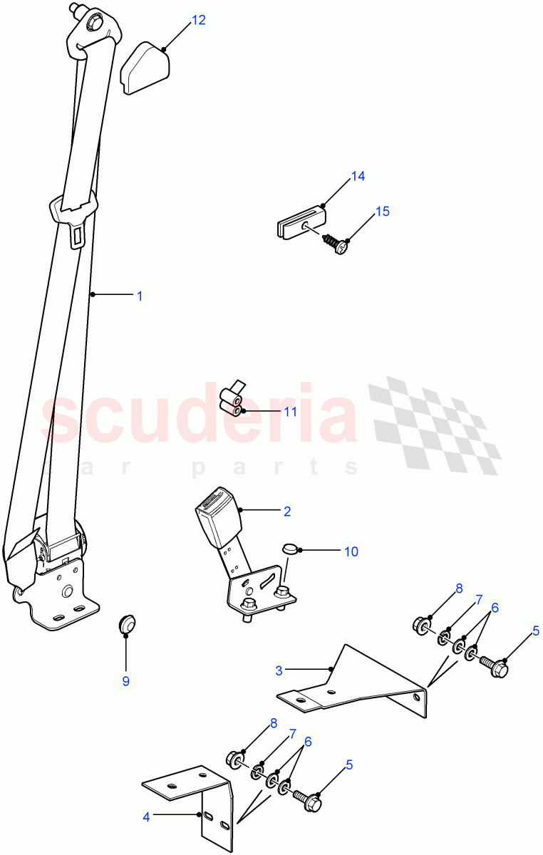 Front Seat Belts (Chassis Cab, 110" Wheelbase, High Capacity Pick Up, Hard Top, Pick Up, 90" Wheelbase, 130" Wheelbase, Soft Top, Station Wagon - 3 Door) ((V) FROM7A000001) of Land Rover Land Rover Defender (2007-2016)