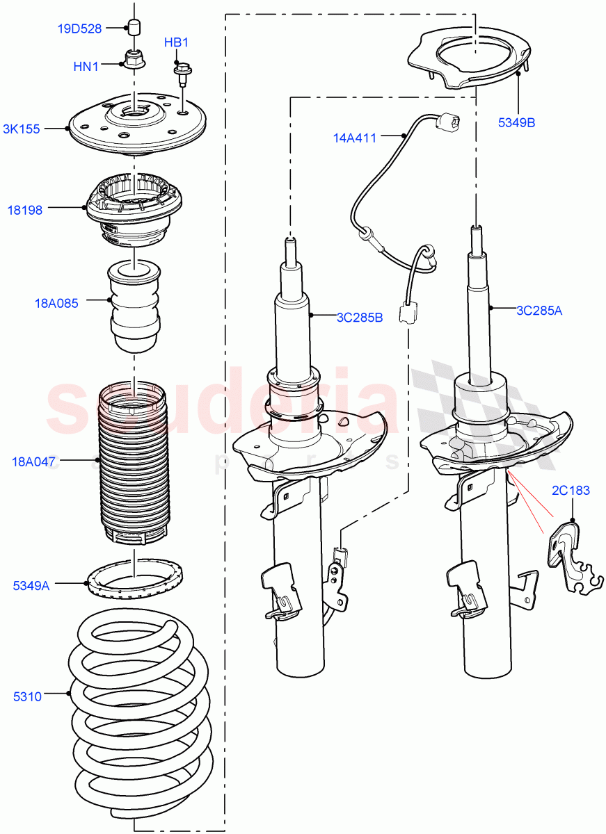 Front Suspension Struts And Springs (Halewood (UK)) of Land Rover Land Rover Range Rover Evoque (2019+) [2.0 Turbo Diesel]