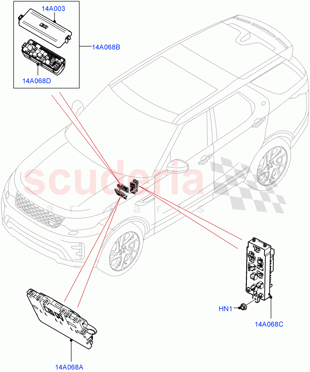 Fuses, Holders And Circuit Breakers (Nitra Plant Build, Front) ((V) FROMK2000001) of Land Rover Land Rover Discovery 5 (2017+) [3.0 DOHC GDI SC V6 Petrol]