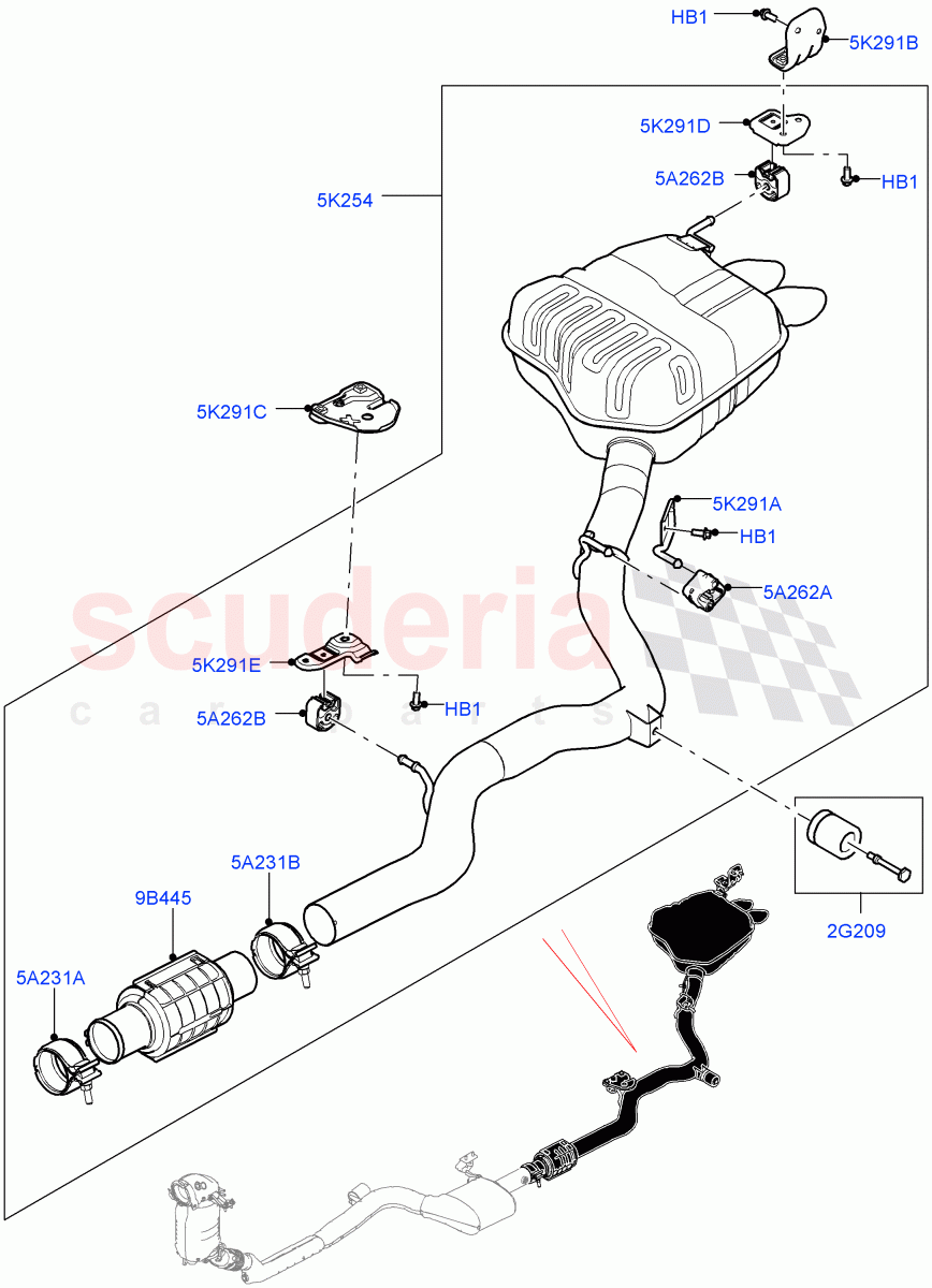 Rear Exhaust System (Solihull Plant Build) (2.0L I4 DSL MID DOHC AJ200, 2.0L I4 DSL HIGH DOHC AJ200) ((V) FROMHA000001) of Land Rover Land Rover Discovery 5 (2017+) [2.0 Turbo Diesel]
