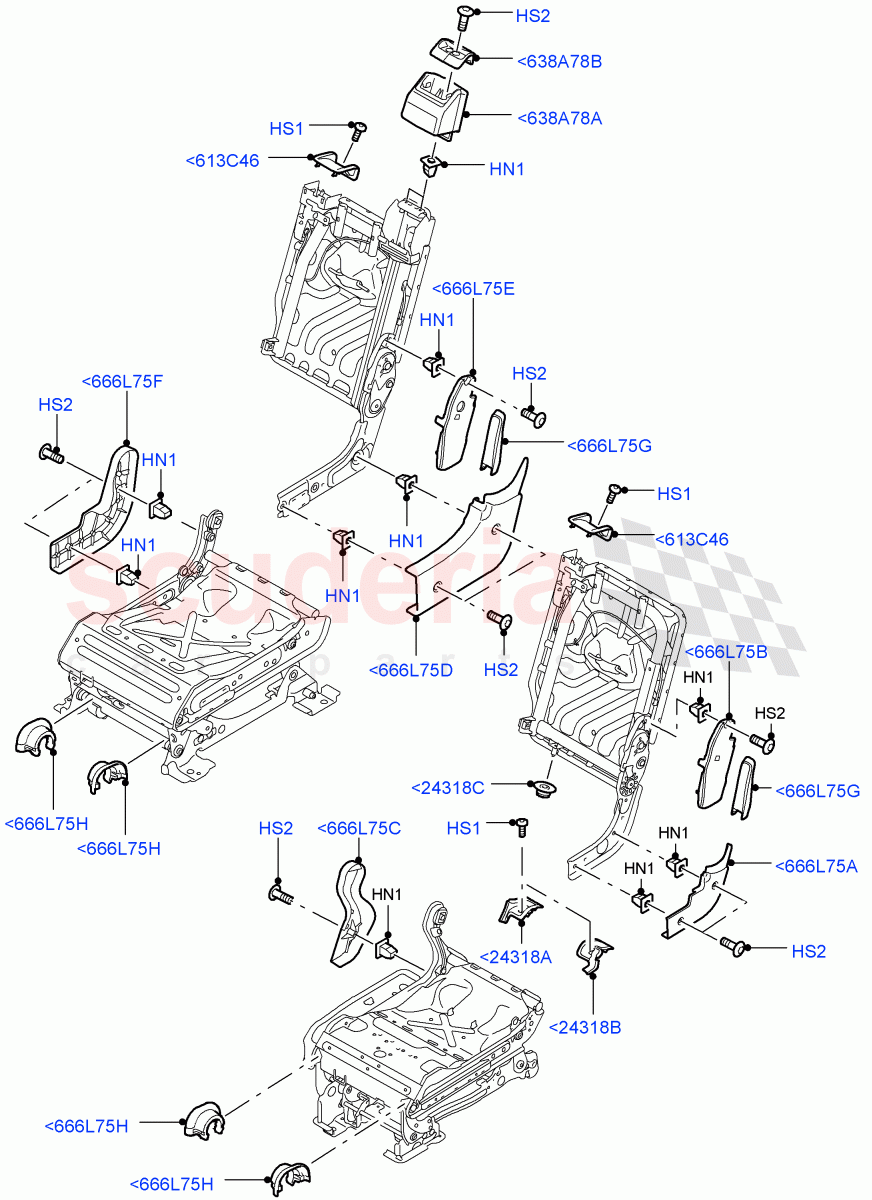 Rear Seat Frame (Finishers) (With 35/30/35 Split Fold Rear Seat) ((V) FROMAA000001) of Land Rover Land Rover Discovery 4 (2010-2016) [3.0 DOHC GDI SC V6 Petrol]