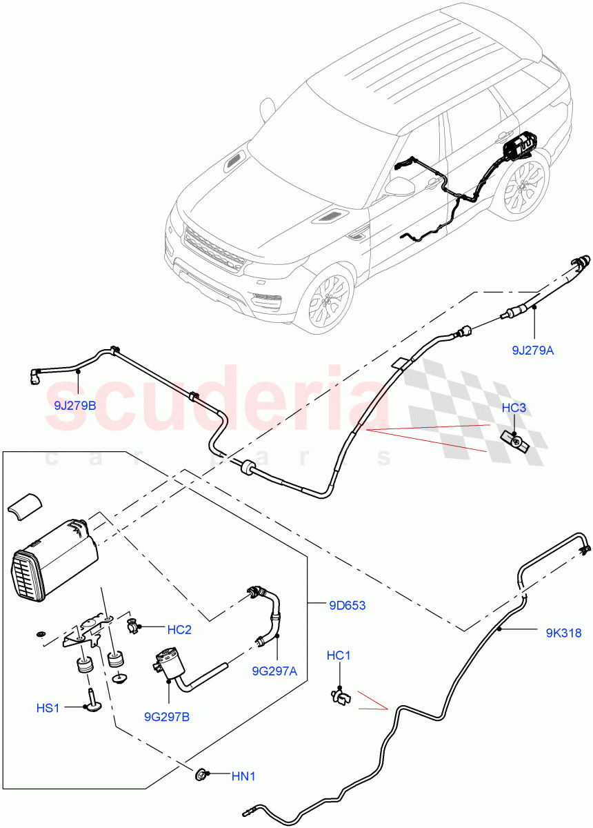 Fuel Lines (Rear) (5.0L OHC SGDI SC V8 Petrol - AJ133, Pet Tank W/O Leak Det - Std Filter, 5.0 Petrol AJ133 DOHC CDA, 5.0L P AJ133 DOHC CDA S/C Enhanced) ((V) FROMKA000001) of Land Rover Land Rover Range Rover Sport (2014+) [5.0 OHC SGDI SC V8 Petrol]