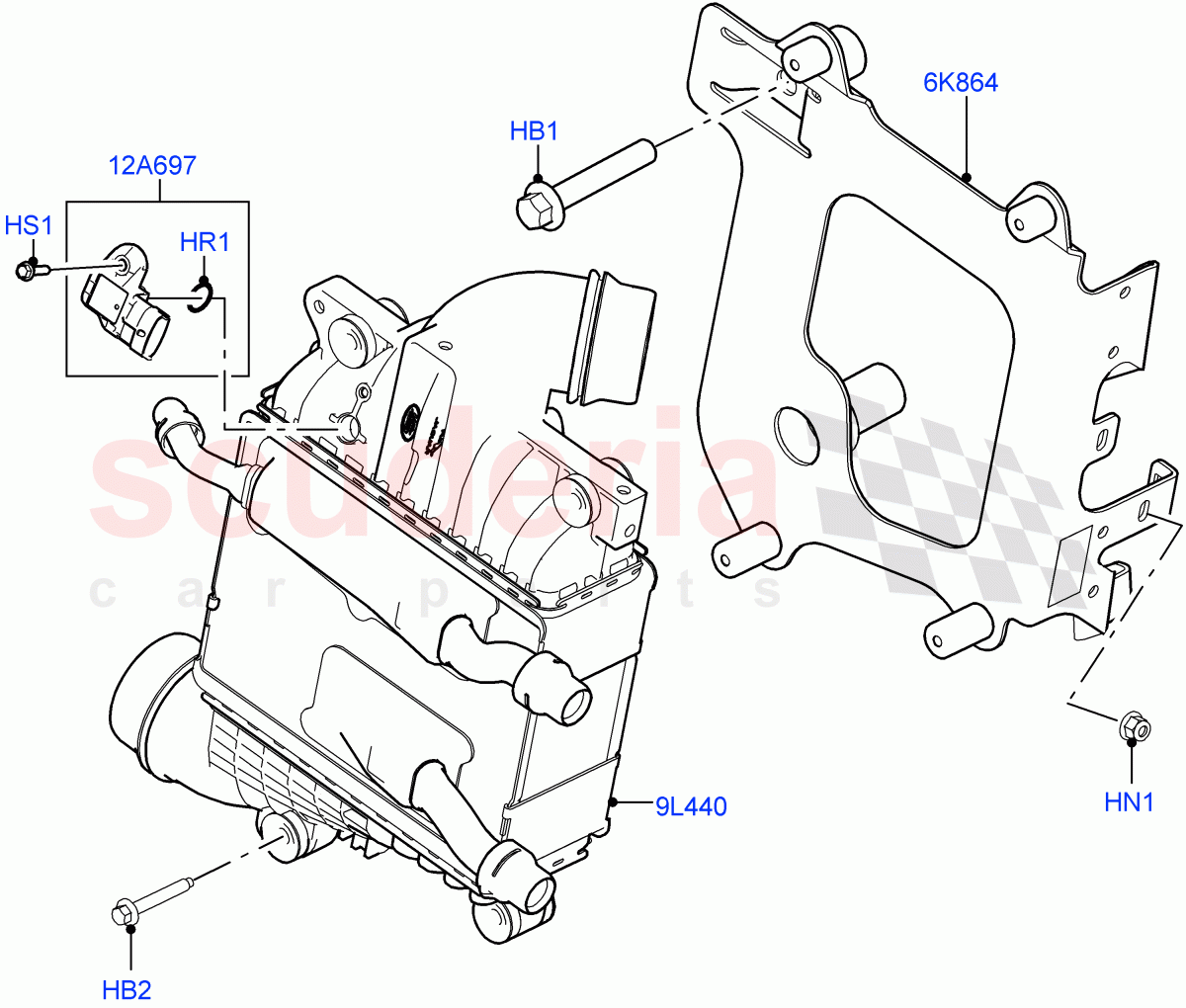 Intercooler/Air Ducts And Hoses (Intercooler, Solihull Plant Build) (2.0L I4 High DOHC AJ200 Petrol) ((V) FROMJA000001) of Land Rover Land Rover Discovery 5 (2017+) [2.0 Turbo Petrol AJ200P]