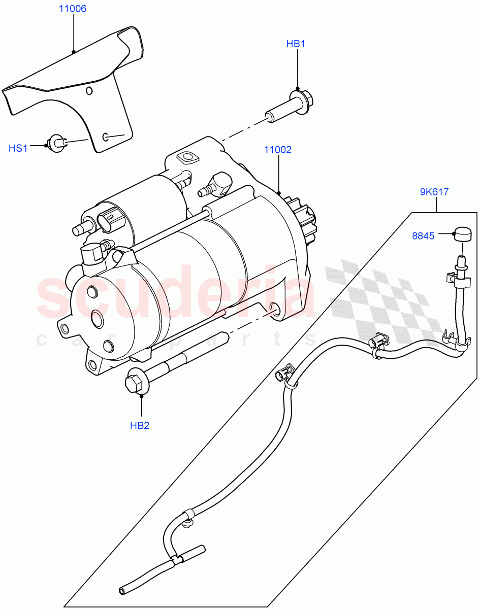 Starter Motor (5.0L P AJ133 DOHC CDA S/C Enhanced) ((V) FROMKA000001) of Land Rover Land Rover Range Rover Velar (2017+) [5.0 OHC SGDI SC V8 Petrol]
