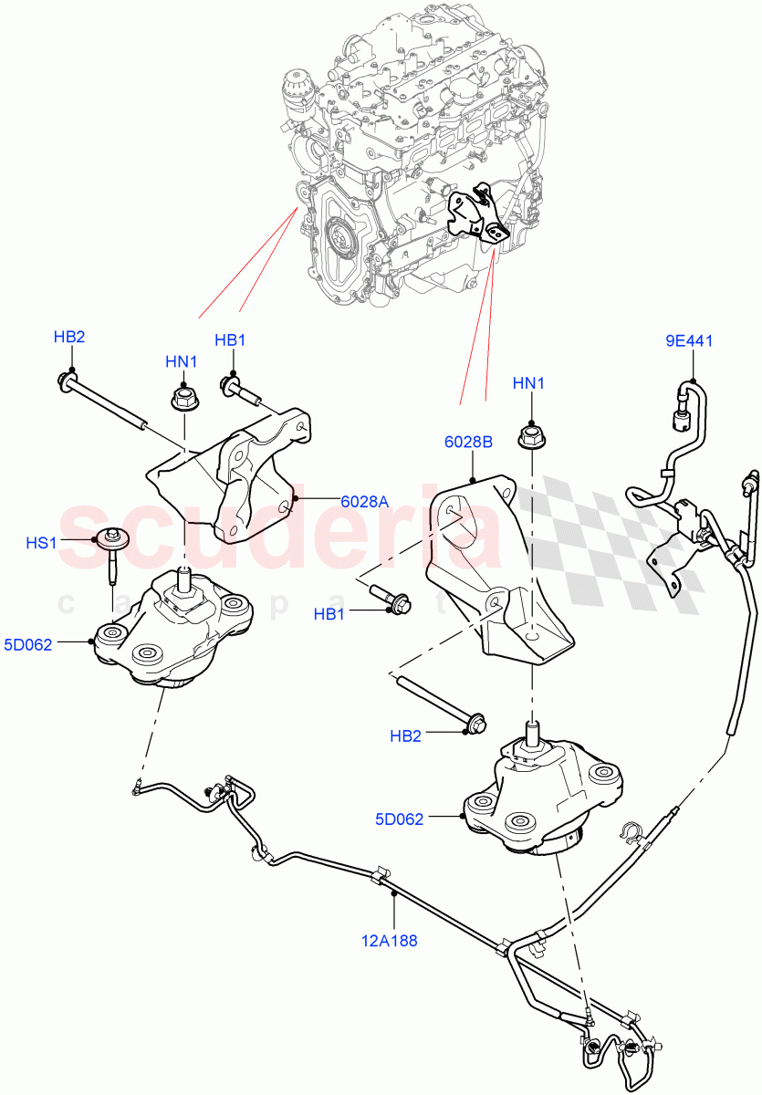 Engine Mounting (Nitra Plant Build) (2.0L I4 High DOHC AJ200 Petrol, 2.0L AJ200P Hi PHEV) of Land Rover Land Rover Defender (2020+) [3.0 I6 Turbo Petrol AJ20P6]