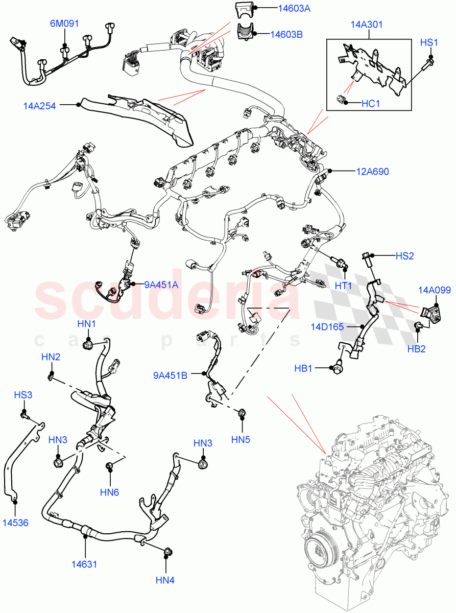 Engine Harness (2.0L AJ21D4 Diesel Mid, LHD, Less Electric Engine Battery) ((V) FROMMA000001) of Land Rover Land Rover Range Rover Velar (2017+) [3.0 DOHC GDI SC V6 Petrol]
