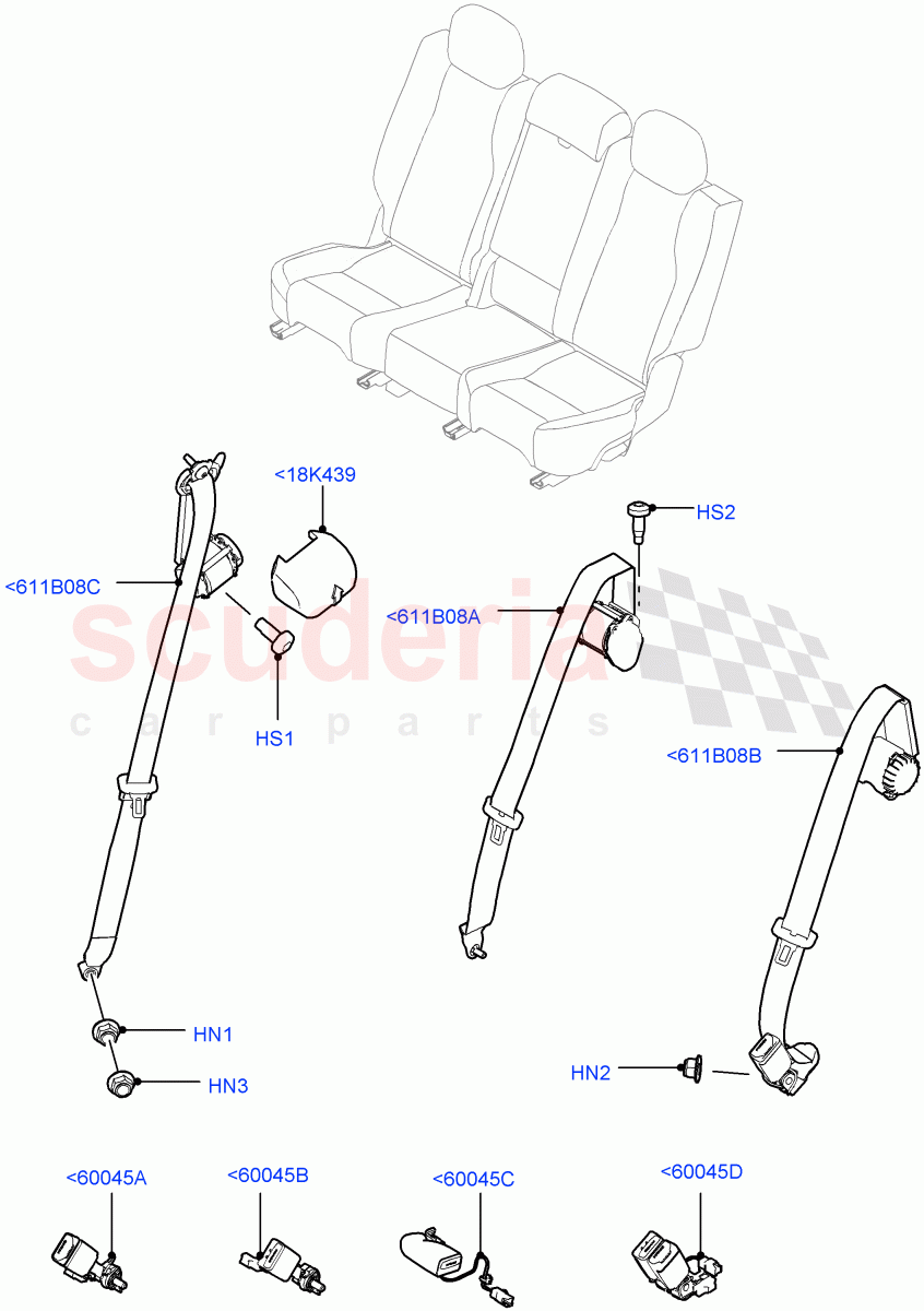 Rear Seat Belts (Halewood (UK)) of Land Rover Land Rover Discovery Sport (2015+) [1.5 I3 Turbo Petrol AJ20P3]