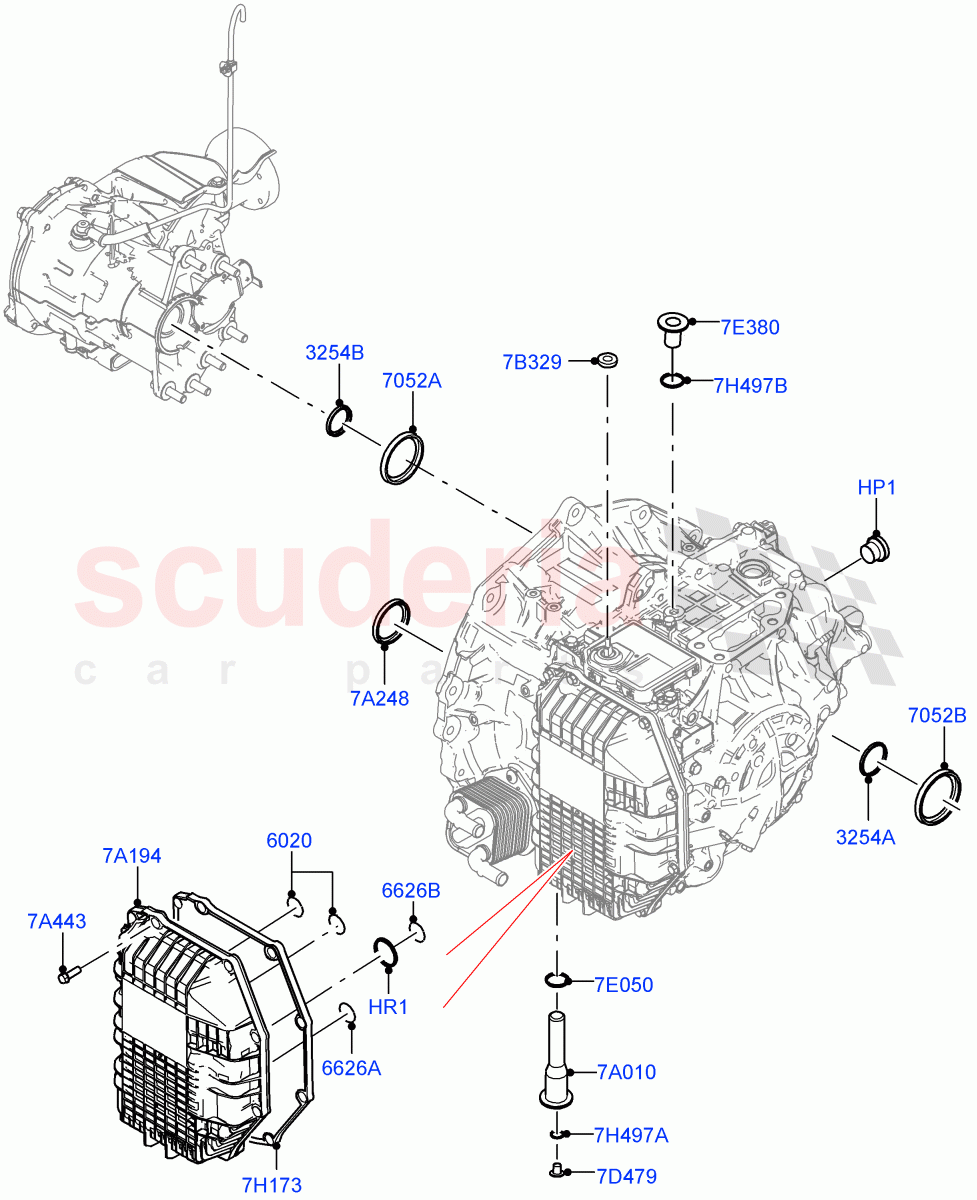 Transmission External Components (1.5L AJ20P3 Petrol High PHEV, 8 Speed Automatic Trans 8G30, Halewood (UK), 1.5L AJ20P3 Petrol High) ((V) FROMLH000001) of Land Rover Land Rover Range Rover Evoque (2019+) [2.0 Turbo Diesel]