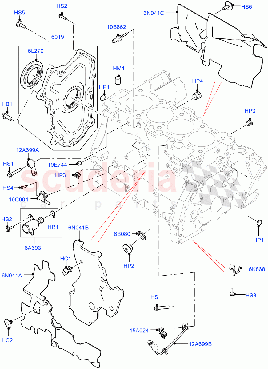 Cylinder Block And Plugs (2.0L AJ20P4 Petrol High PTA, Itatiaia (Brazil), 2.0L AJ20P4 Petrol Mid PTA, 2.0L AJ20P4 Petrol E100 PTA) of Land Rover Land Rover Range Rover Evoque (2019+) [2.0 Turbo Petrol AJ200P]