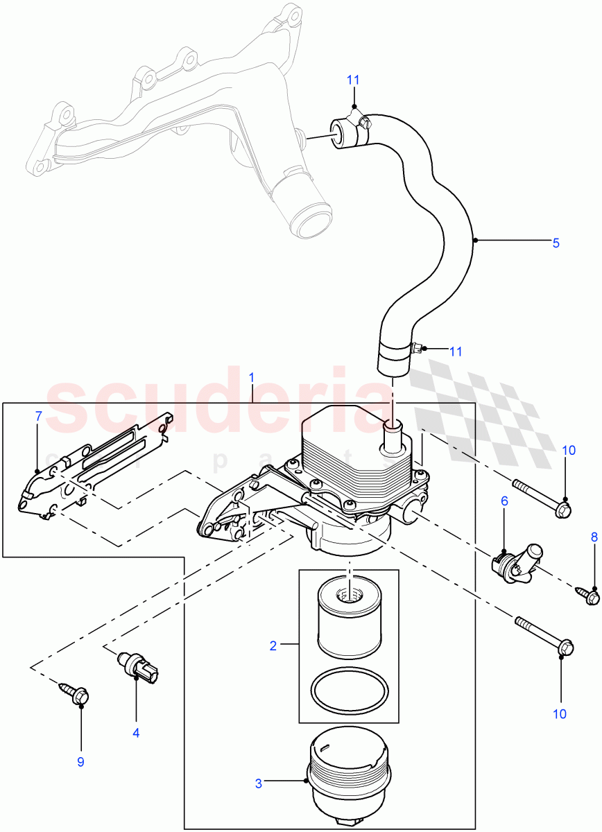 Oil Cooler And Filter (2.2L 16V TC I4 DSL 122PS PUMA) ((V) FROMCA000001) of Land Rover Land Rover Defender (2007-2016)