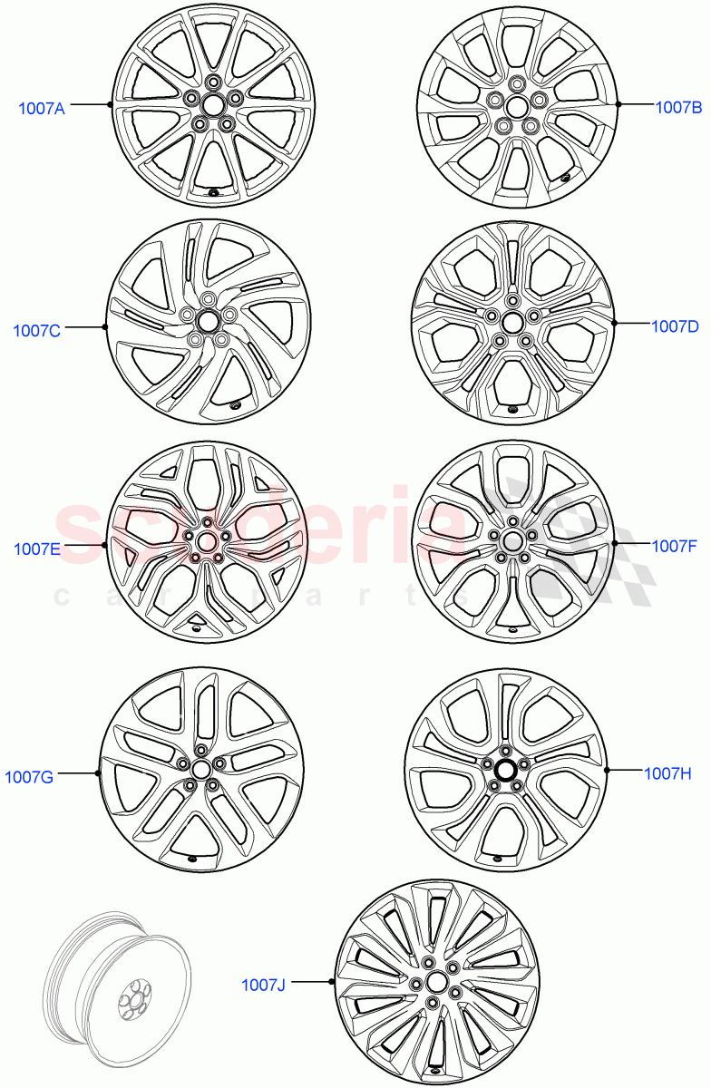 Spare Wheel (Halewood (UK), With Conventional Alloy Spare Wheel, 20" Full Size Spare Wheel, With 17" Alloy Spare Wheel, 21" Full Size Spare Wheel, 18" Full Size Spare Wheel) of Land Rover Land Rover Range Rover Evoque (2019+) [2.0 Turbo Petrol AJ200P]