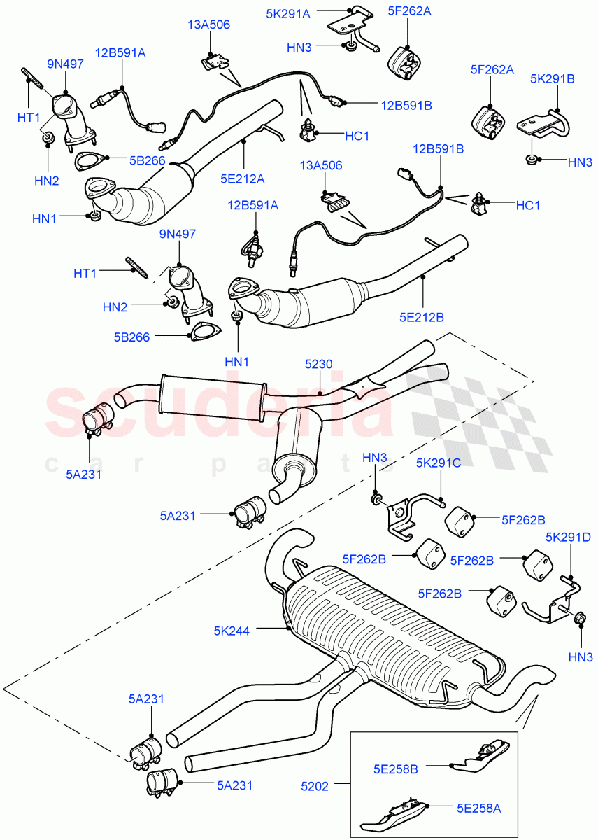 Exhaust System (5.0L OHC SGDI NA V8 Petrol - AJ133) ((V) FROMAA000001) of Land Rover Land Rover Range Rover (2010-2012) [5.0 OHC SGDI NA V8 Petrol]