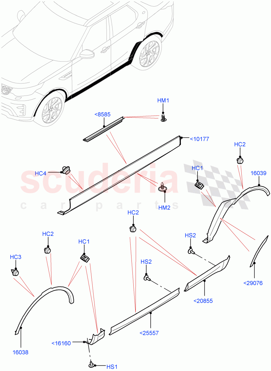 Body Mouldings (Nitra Plant Build) ((V) FROMK2000001) of Land Rover Land Rover Discovery 5 (2017+) [3.0 I6 Turbo Petrol AJ20P6]