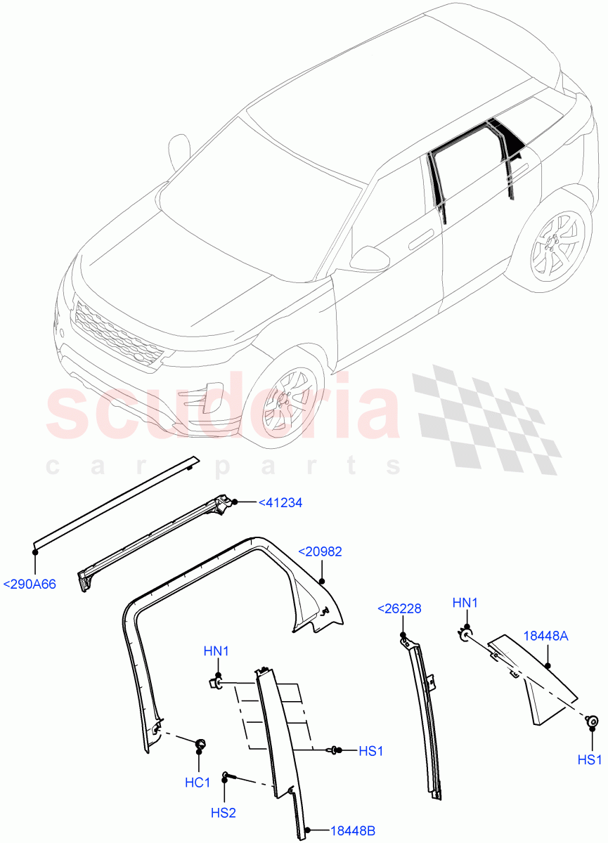 Rear Doors, Hinges & Weatherstrips (Rear Finisher) (Halewood (UK)) of Land Rover Land Rover Range Rover Evoque (2019+) [1.5 I3 Turbo Petrol AJ20P3]