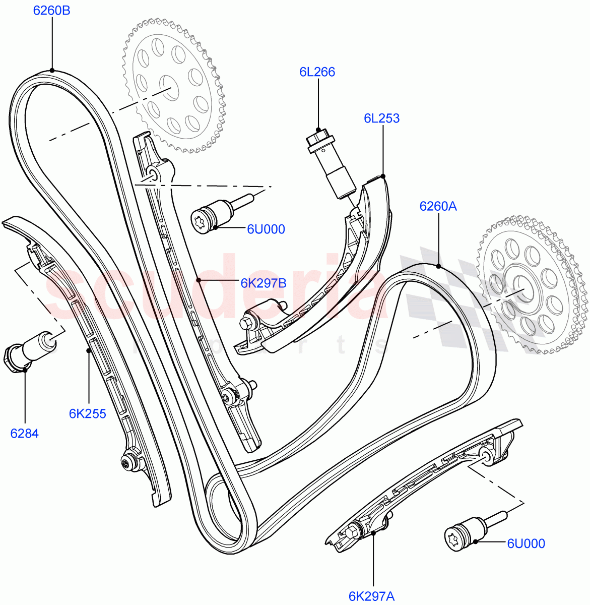 Timing Gear (Timing Chains, Tensioners) (4.4L DOHC DITC V8 Diesel) ((V) FROMBA000001) of Land Rover Land Rover Range Rover (2012-2021) [4.4 DOHC Diesel V8 DITC]