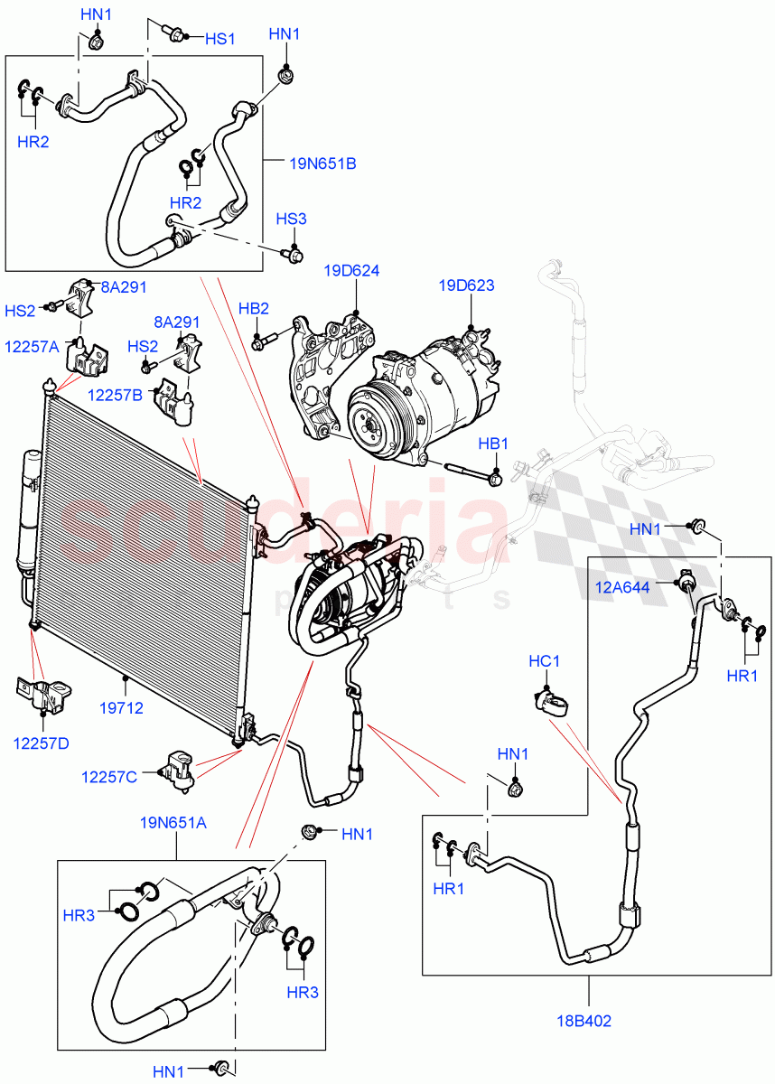 Air Conditioning Condensr/Compressr (Front) (3.0L AJ20P6 Petrol High, 3.0L AJ20D6 Diesel High) ((V) FROMKA000001) of Land Rover Land Rover Range Rover Sport (2014+) [2.0 Turbo Petrol AJ200P]