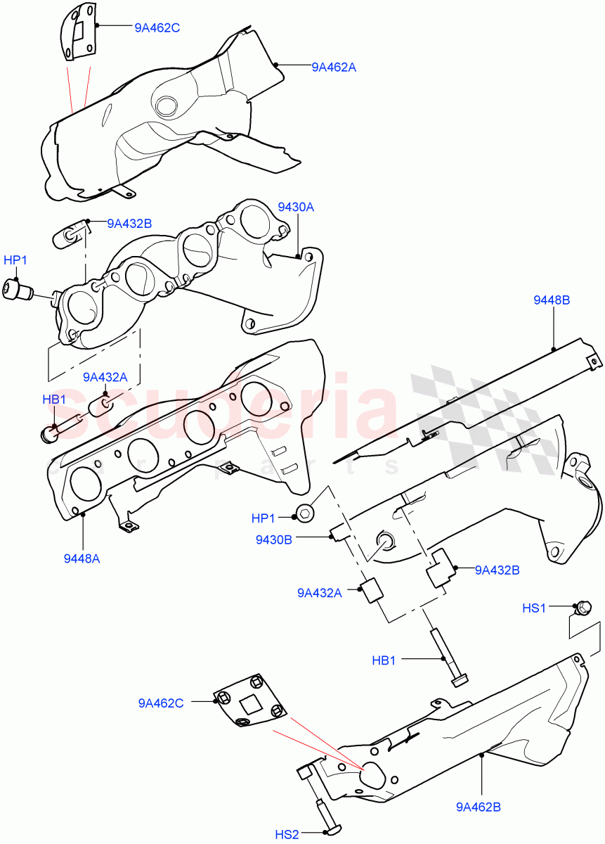 Exhaust Manifold (5.0 Petrol AJ133 DOHC CDA, 5.0L P AJ133 DOHC CDA S/C Enhanced) ((V) FROMKA000001) of Land Rover Land Rover Range Rover Sport (2014+) [5.0 OHC SGDI SC V8 Petrol]