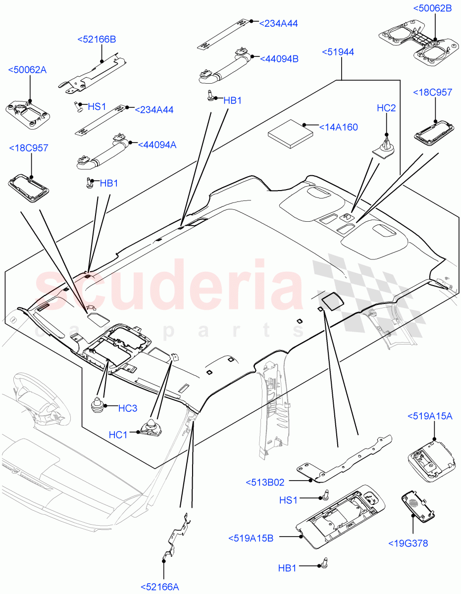 Headlining And Sun Visors (Less Panorama Roof, Interior Trim - Morzine) of Land Rover Land Rover Range Rover Sport (2014+) [3.0 I6 Turbo Diesel AJ20D6]