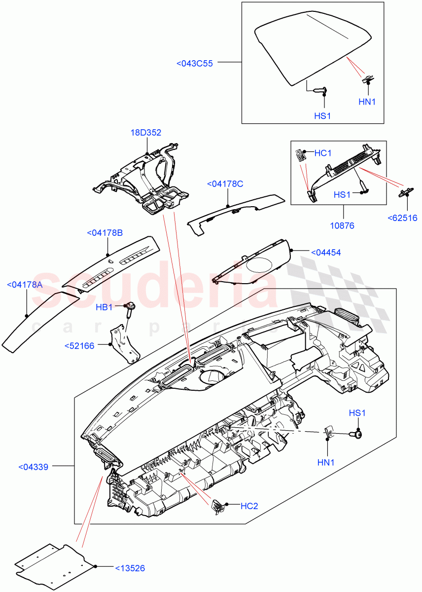 Instrument Panel (External Components, Upper) (Less Head Up Display) of Land Rover Land Rover Range Rover Velar (2017+) [3.0 I6 Turbo Diesel AJ20D6]