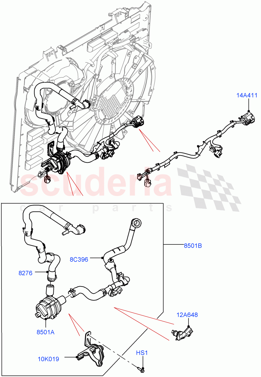 Water Pump (Auxiliary Unit) (3.0L AJ20D6 Diesel High, 8 Speed Auto Trans ZF 8HP76) ((V) FROMLA000001) of Land Rover Land Rover Range Rover Sport (2014+) [3.0 I6 Turbo Diesel AJ20D6]