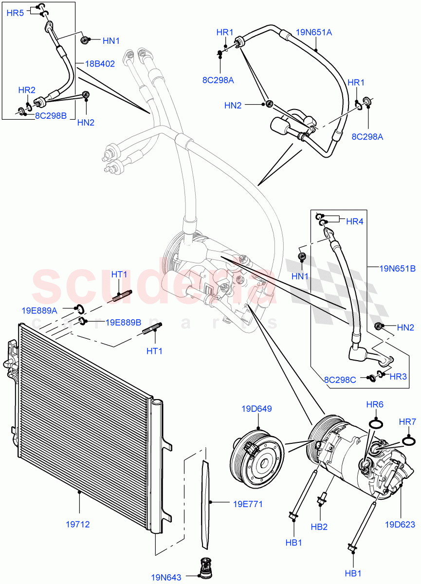 Air Conditioning Condensr/Compressr (2.0L 16V TIVCT T/C 240PS Petrol, Itatiaia (Brazil), 2.0L 16V TIVCT T/C Gen2 Petrol) ((V) FROMGT000001) of Land Rover Land Rover Discovery Sport (2015+) [2.2 Single Turbo Diesel]