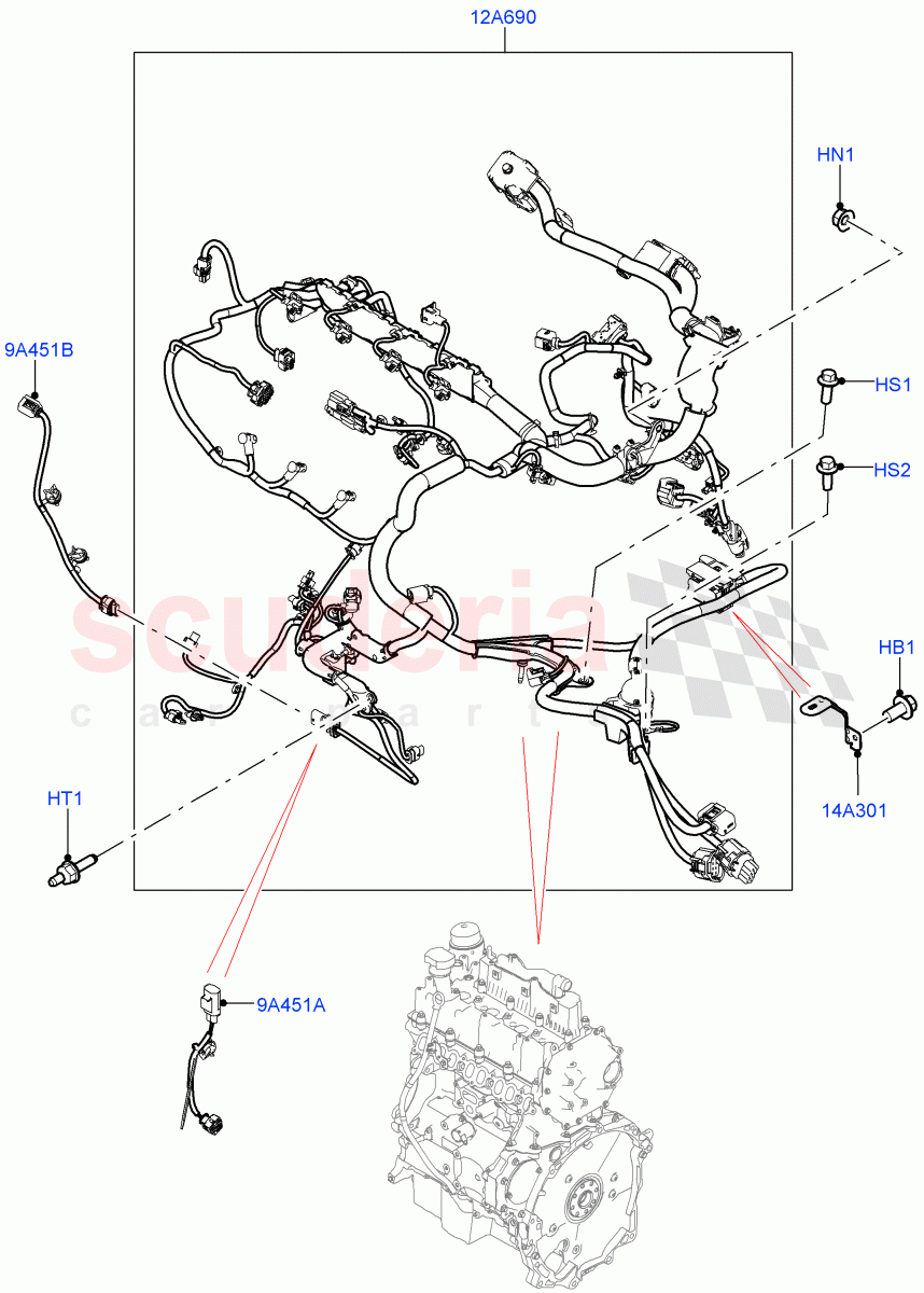 Electrical Wiring - Engine And Dash (Engine) (2.0L AJ20D4 Diesel Mid PTA, 9 Speed Auto Trans 9HP50, Itatiaia (Brazil)) ((V) FROMLT000001) of Land Rover Land Rover Discovery Sport (2015+) [2.0 Turbo Diesel]
