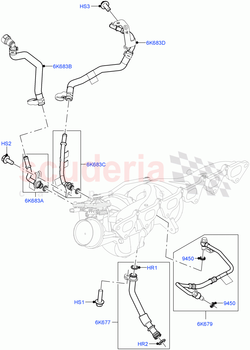 Turbocharger (Lubrication And Cooling, Nitra Plant Build) (3.0L AJ20P6 Petrol High) ((V) FROML2000001) of Land Rover Land Rover Discovery 5 (2017+) [3.0 I6 Turbo Petrol AJ20P6]