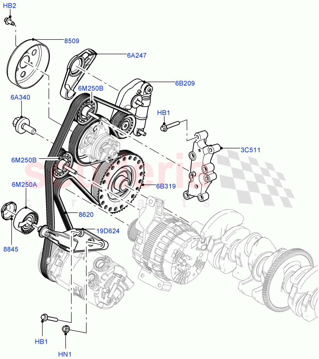 Pulleys And Drive Belts (2.0L 16V TIVCT T/C 240PS Petrol, Halewood (UK), 2.0L 16V TIVCT T/C Gen2 Petrol) of Land Rover Land Rover Discovery Sport (2015+) [2.0 Turbo Petrol GTDI]