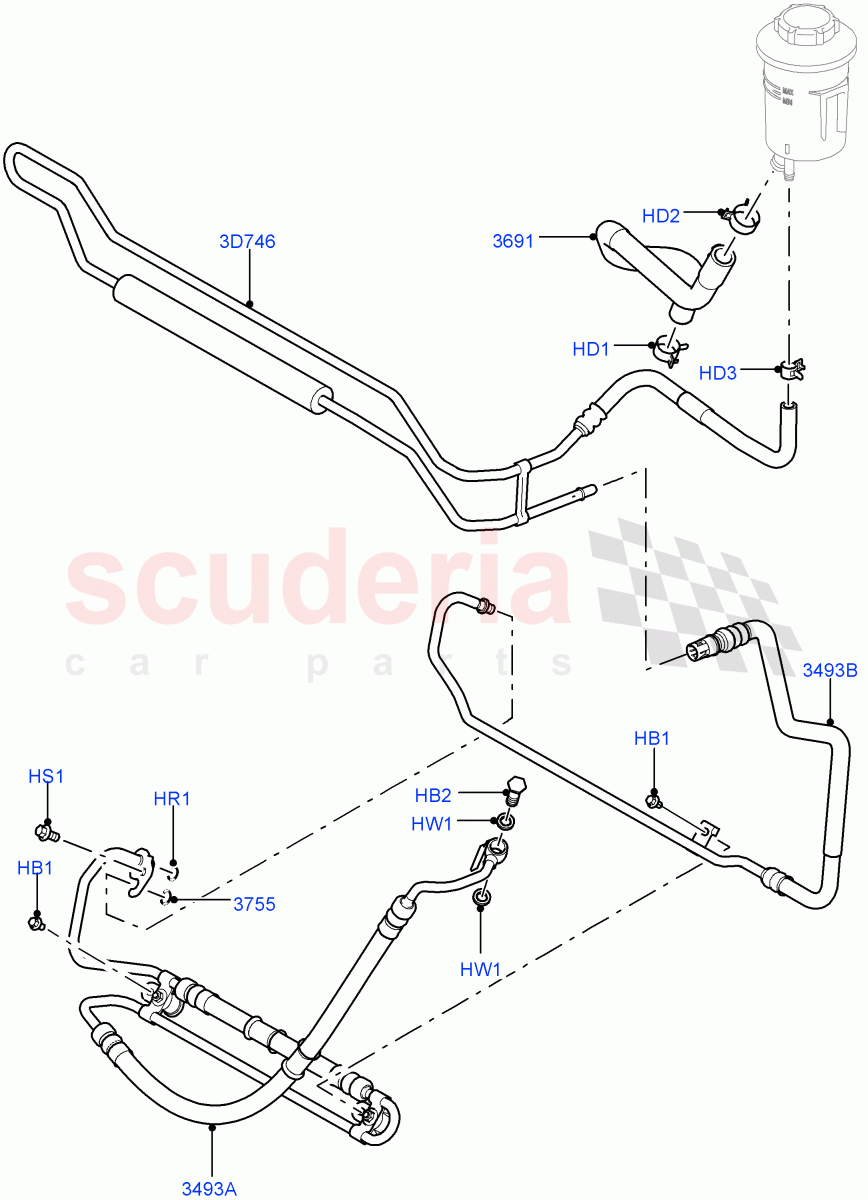 Supply & Return Hoses - Power Strg (3.0L DOHC GDI SC V6 PETROL, 5.0L OHC SGDI NA V8 Petrol - AJ133) ((V) FROMAA000001) of Land Rover Land Rover Discovery 4 (2010-2016) [5.0 OHC SGDI NA V8 Petrol]
