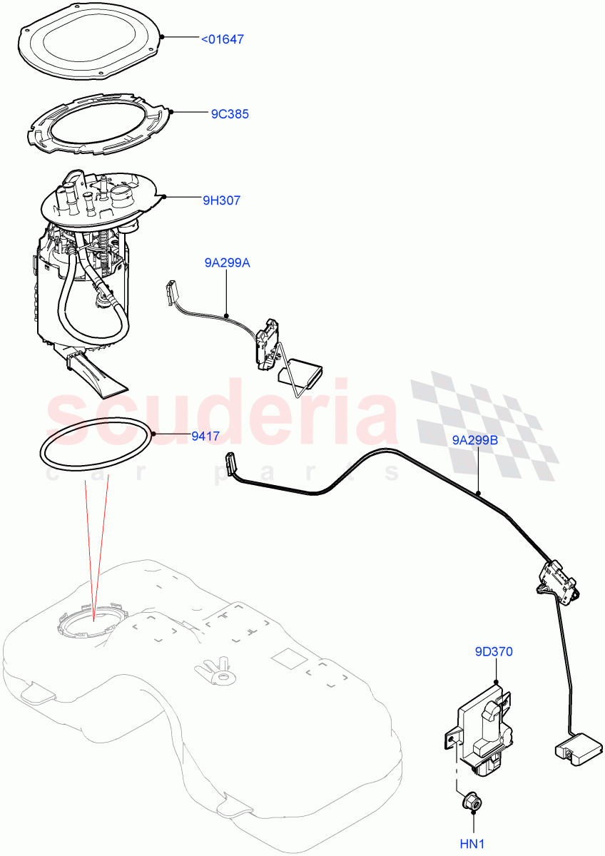 Fuel Pump And Sender Unit (1.5L AJ20P3 Petrol High, 8 Speed Automatic Trans 8G30, Changsu (China)) of Land Rover Land Rover Range Rover Evoque (2019+) [1.5 I3 Turbo Petrol AJ20P3]