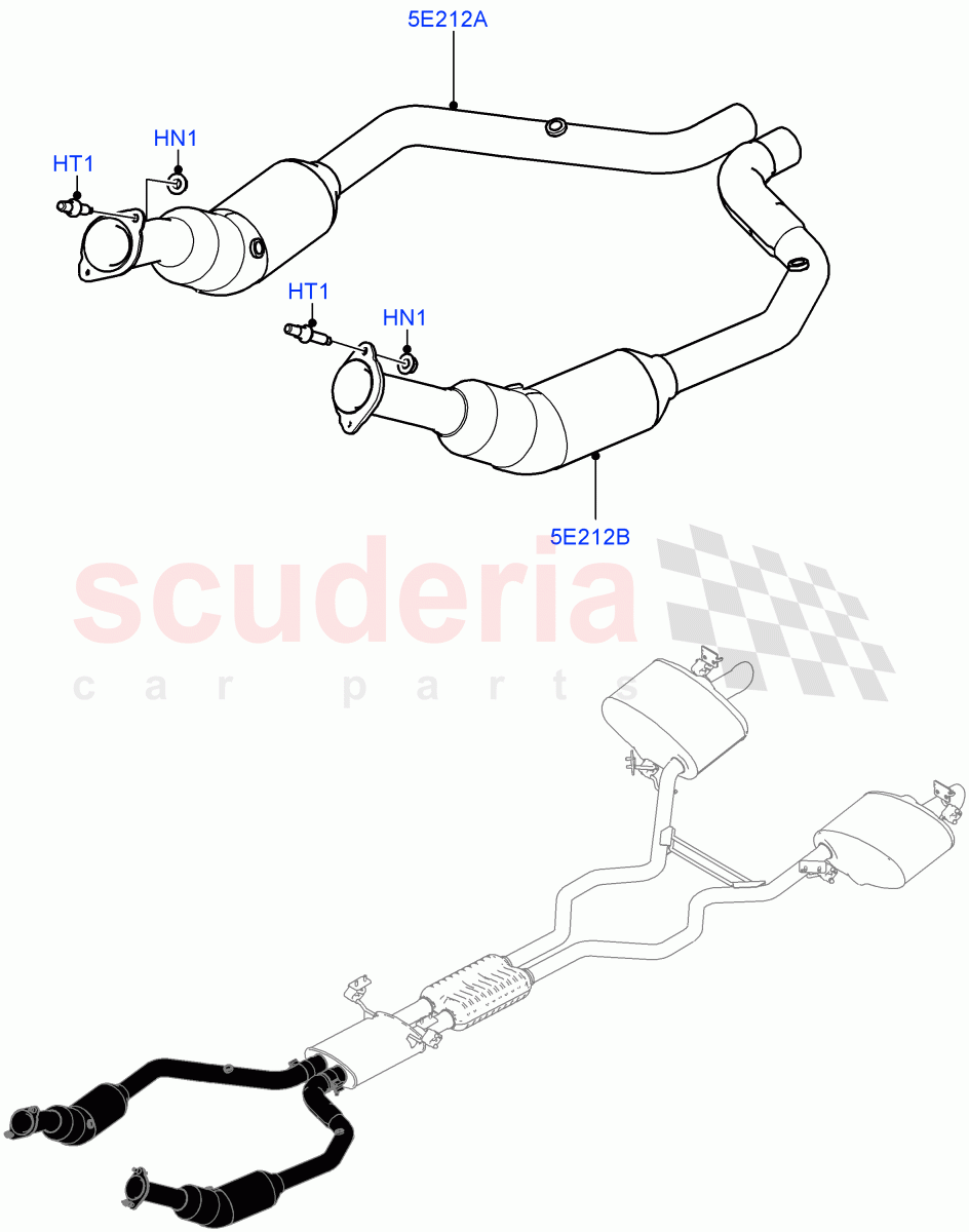 Front Exhaust System (5.0L P AJ133 DOHC CDA S/C Enhanced, EU2, 5.0 Petrol AJ133 DOHC CDA, Proconve L6 Emissions, EU6 Emissions, China CN5 (Petrol) Emission, ULEV 125 Emission, Stage V European Emissions) ((V) FROMJA000001) of Land Rover Land Rover Range Rover Sport (2014+) [5.0 OHC SGDI SC V8 Petrol]