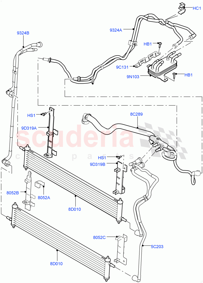 Fuel Cooler Assembly (3.0 V6 D Gen2 Twin Turbo, 8 Speed Auto Trans ZF 8HP70 HEV 4WD, 3.0 V6 Diesel Electric Hybrid Eng, 3.0 V6 D Gen2 Mono Turbo) ((V) FROMFA000001) of Land Rover Land Rover Range Rover (2012-2021) [3.0 Diesel 24V DOHC TC]