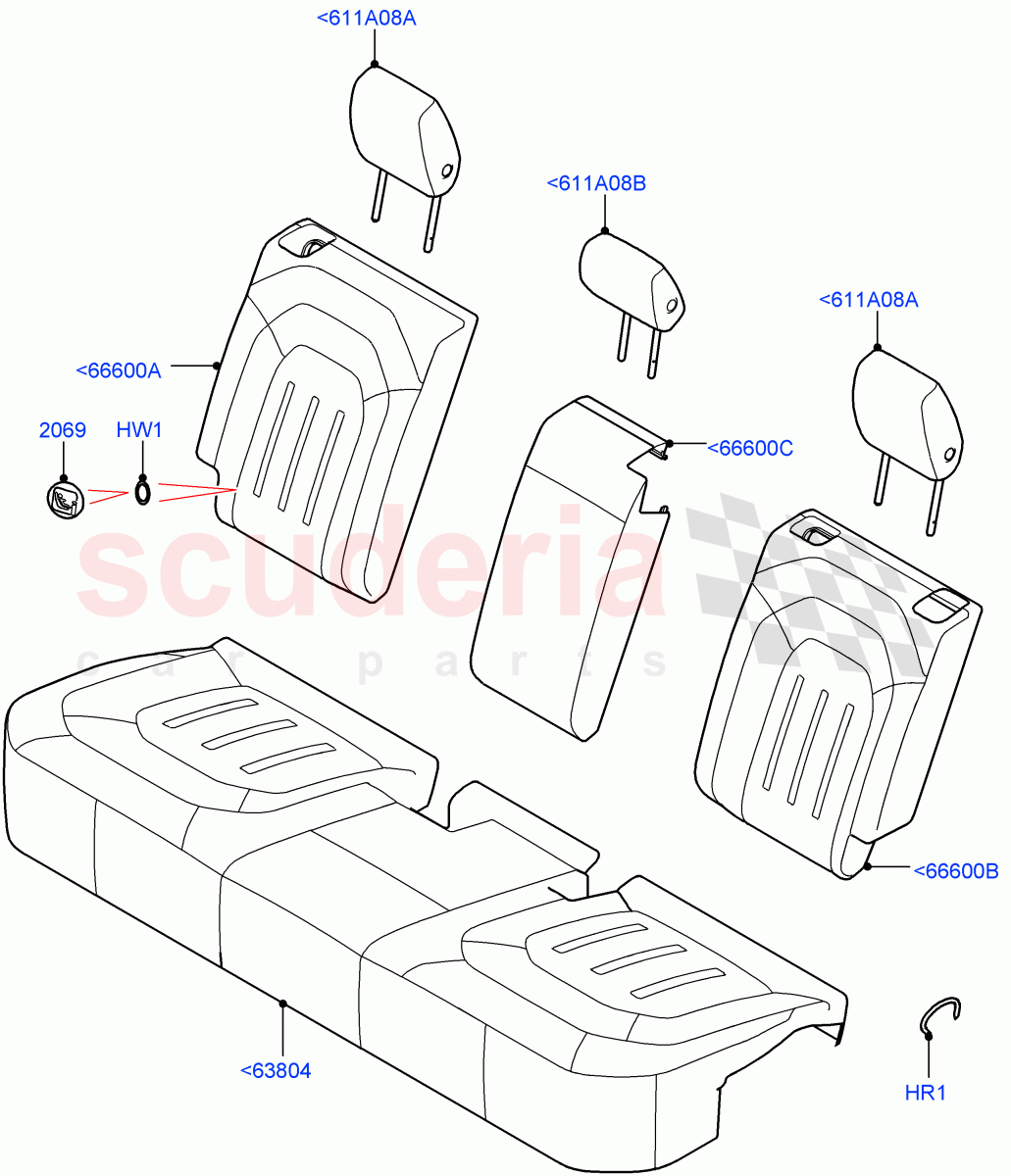 Rear Seat Covers (Short Wheelbase, Grained Cloth, Rr Seat 40/20/40 Fixed Cushion) of Land Rover Land Rover Defender (2020+) [2.0 Turbo Petrol AJ200P]
