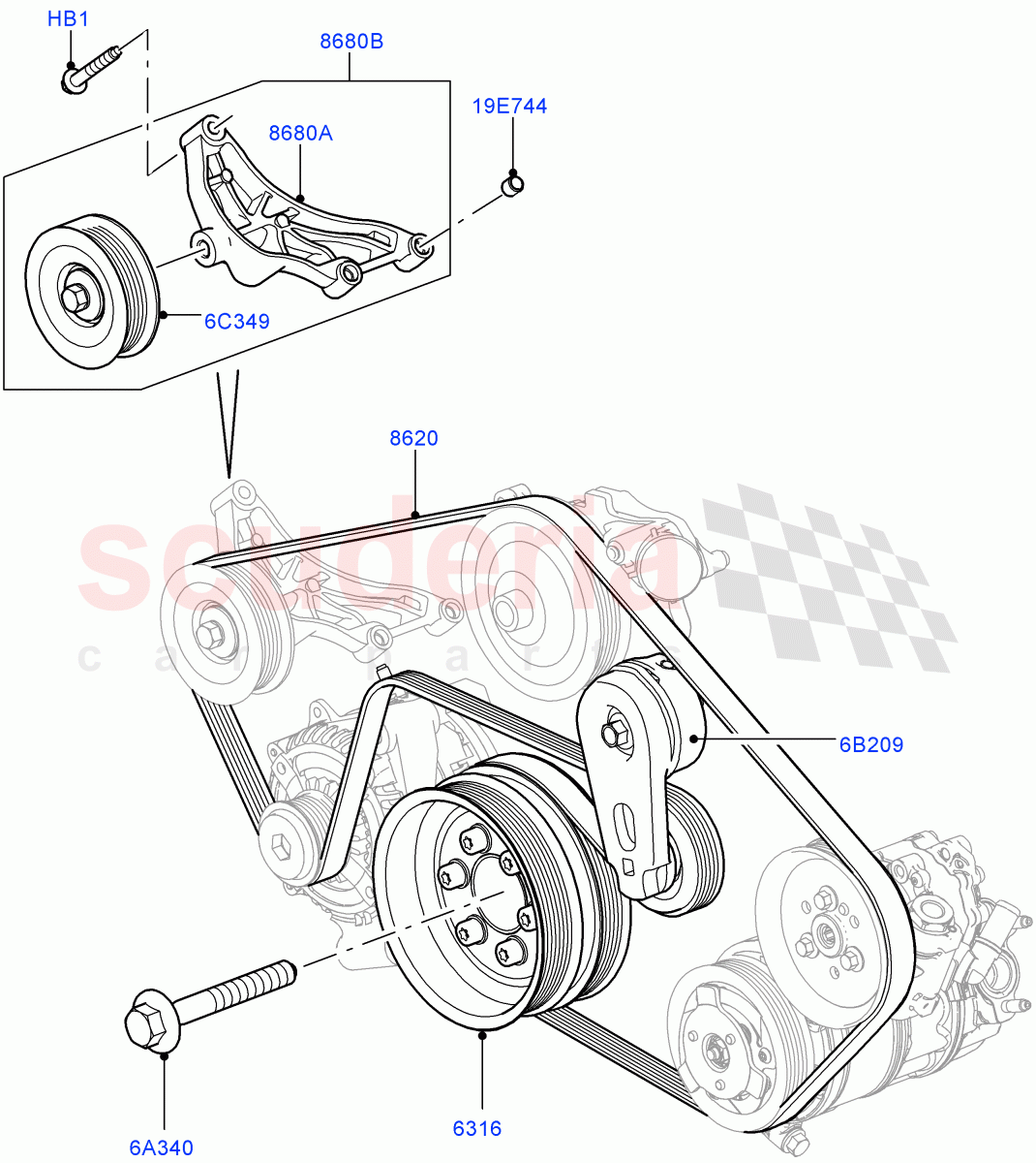Pulleys And Drive Belts (Primary Drive) (5.0L OHC SGDI SC V8 Petrol - AJ133) ((V) FROMAA000001) of Land Rover Land Rover Range Rover (2010-2012) [5.0 OHC SGDI SC V8 Petrol]
