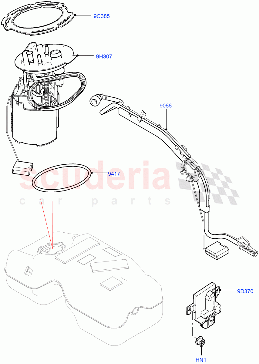 Fuel Pump And Sender Unit (2.0L I4 High DOHC AJ200 Petrol, 2.0L I4 Mid DOHC AJ200 Petrol) ((V) FROMJH000001) of Land Rover Land Rover Discovery Sport (2015+) [2.0 Turbo Petrol AJ200P]