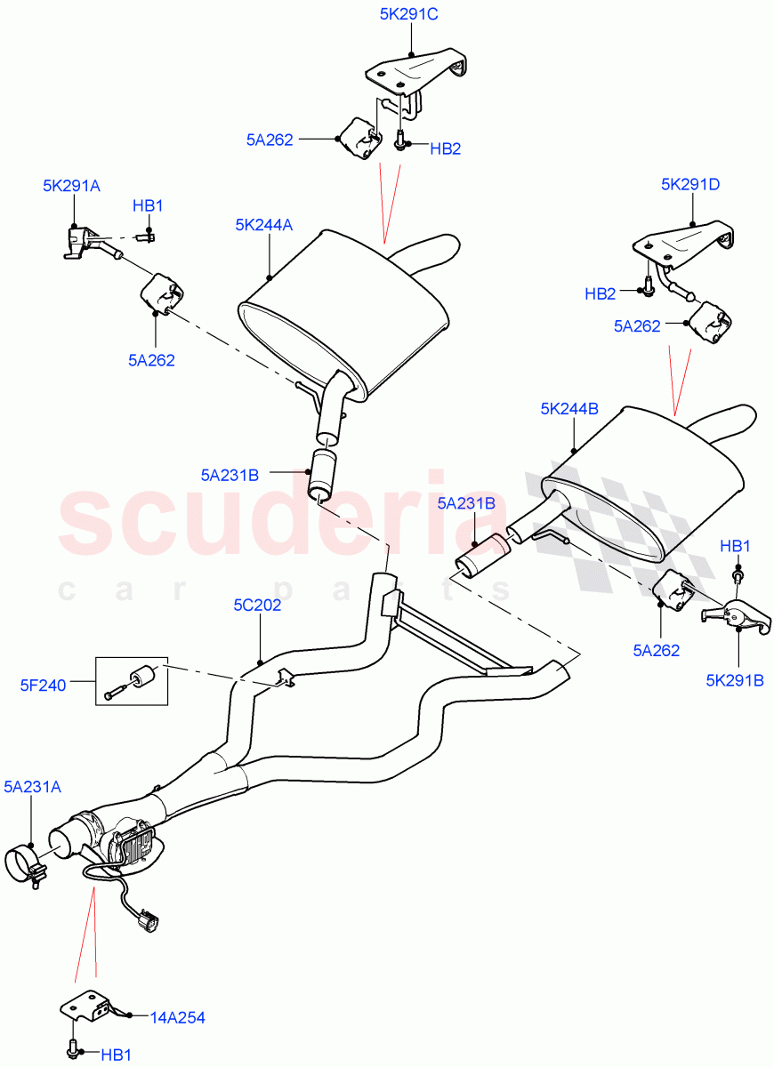Rear Exhaust System (3.0 V6 D Gen2 Mono Turbo, EU6 + DPF Emissions, Proconve L6 Emissions, Stage V Plus DPF, Japanese Emission + DPF, EU6D Diesel + DPF Emissions, 3.0 V6 D Gen2 Twin Turbo, LEV 160) ((V) FROMJA000001) of Land Rover Land Rover Range Rover (2012-2021) [3.0 Diesel 24V DOHC TC]