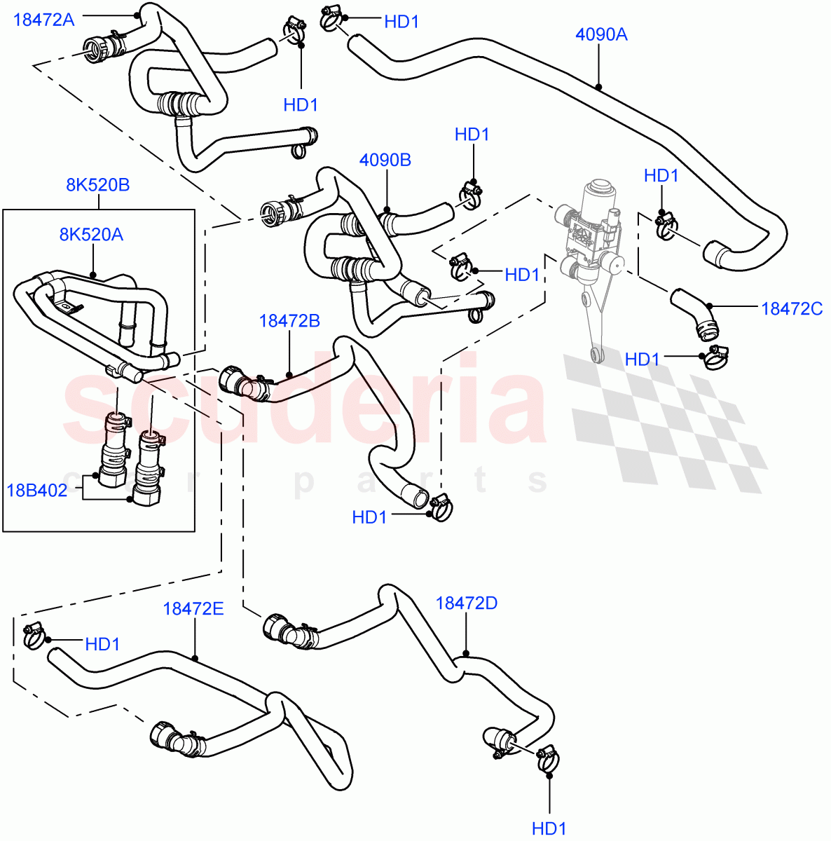 Heater Hoses (Front) (3.6L V8 32V DOHC EFi Diesel Lion, Premium Air Conditioning-Front/Rear) ((V) FROMAA000001) of Land Rover Land Rover Range Rover (2010-2012) [5.0 OHC SGDI SC V8 Petrol]